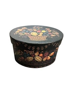 Bobs Boxes Primitive Floral Band Box Black Colonial Style Board